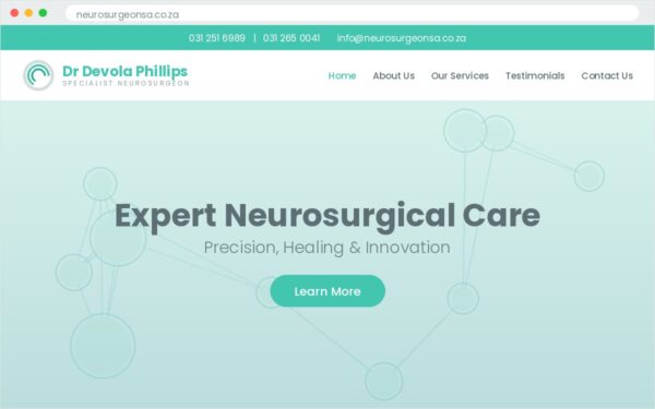 Neurosurgeon Website Durban – Dr Devola Phillips Neurosurgeon website Durban - Dr Devola Phillips homepage designed by Bizzexpose