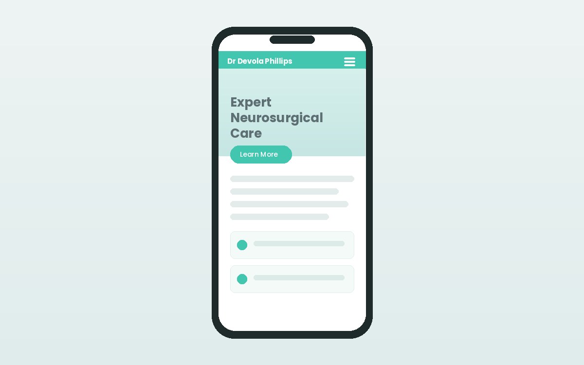 Mobile view of the neurosurgeon website Durban by Bizzexpose